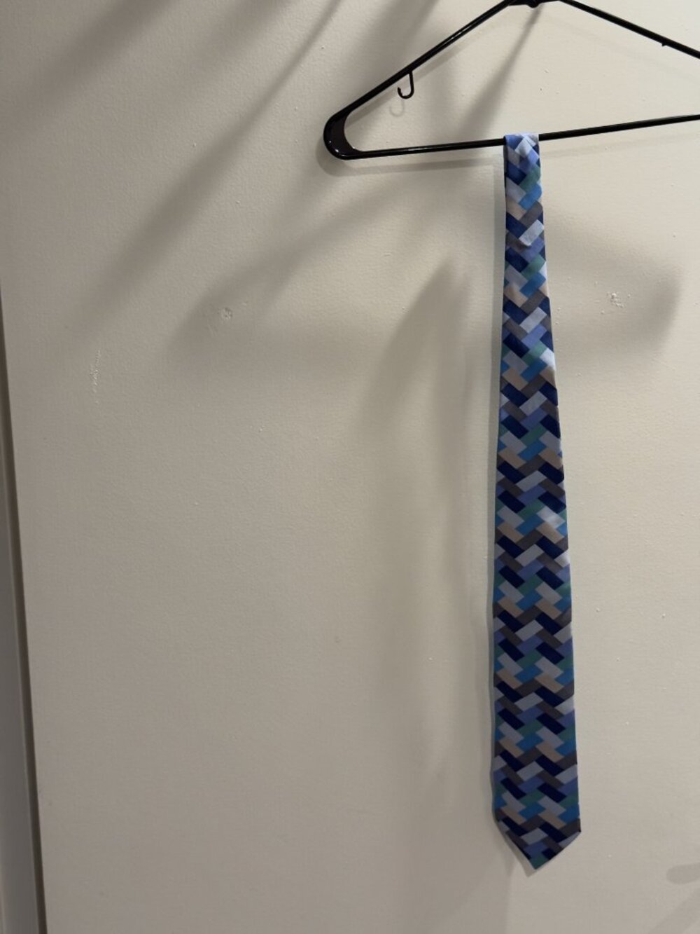 Colorful Ferragamo Men Slim Blue Gray White Teal Geometric Neck Tie